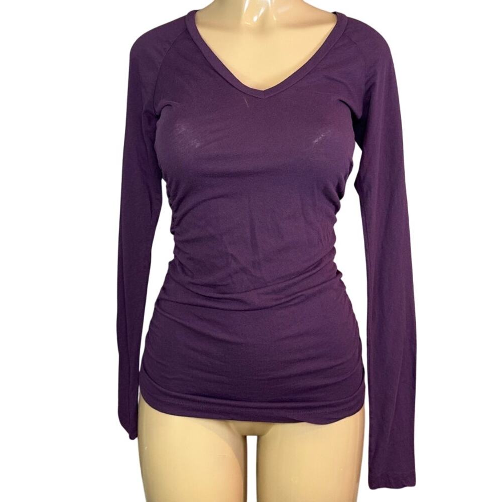 Standard James Perse Ruched Long Sleeve Tee Shirt Purple SZ 3 Large